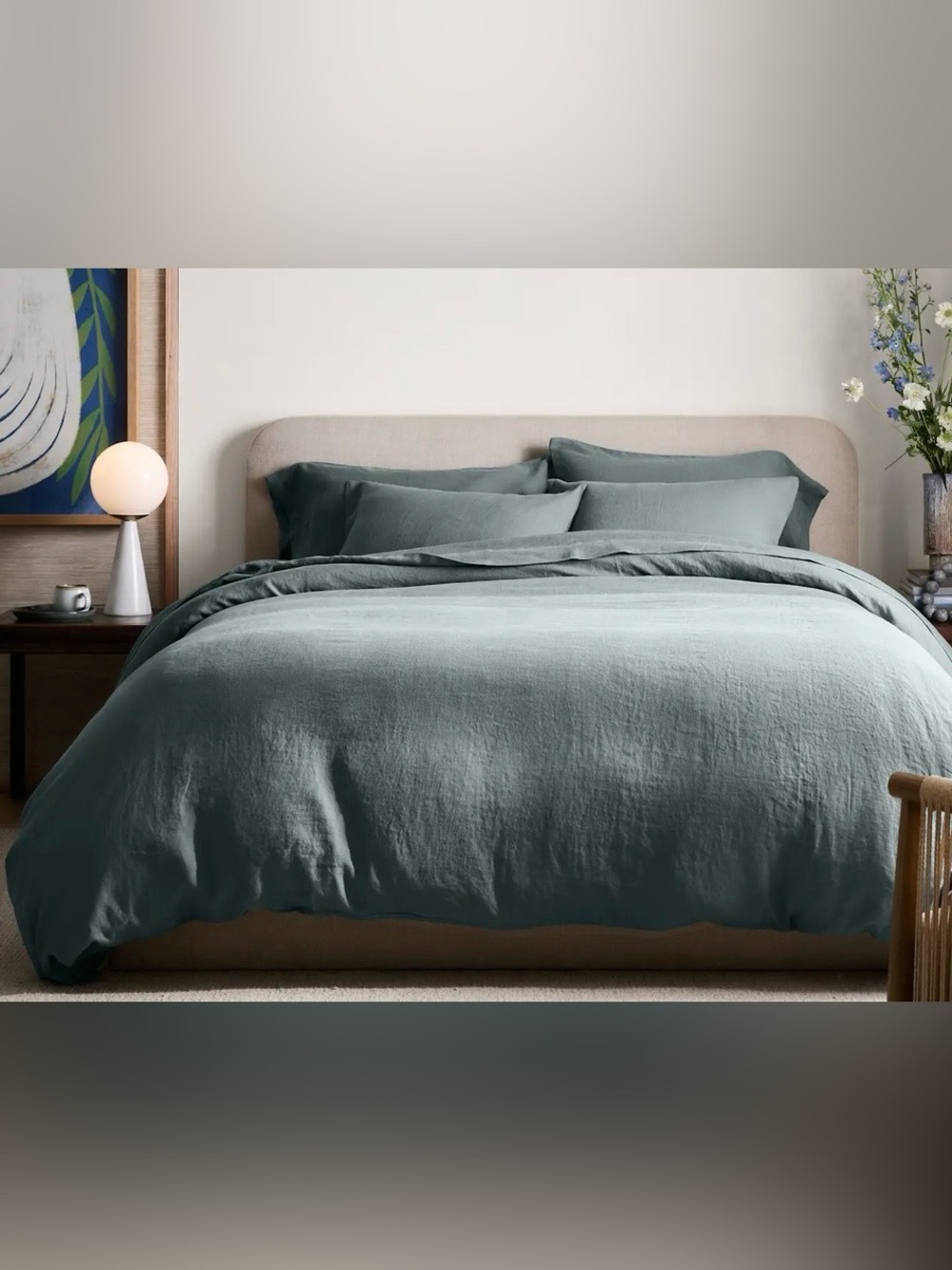 Quince European Linen 3 Piece Duvet Cover Set, Full/Queen (Ocean)